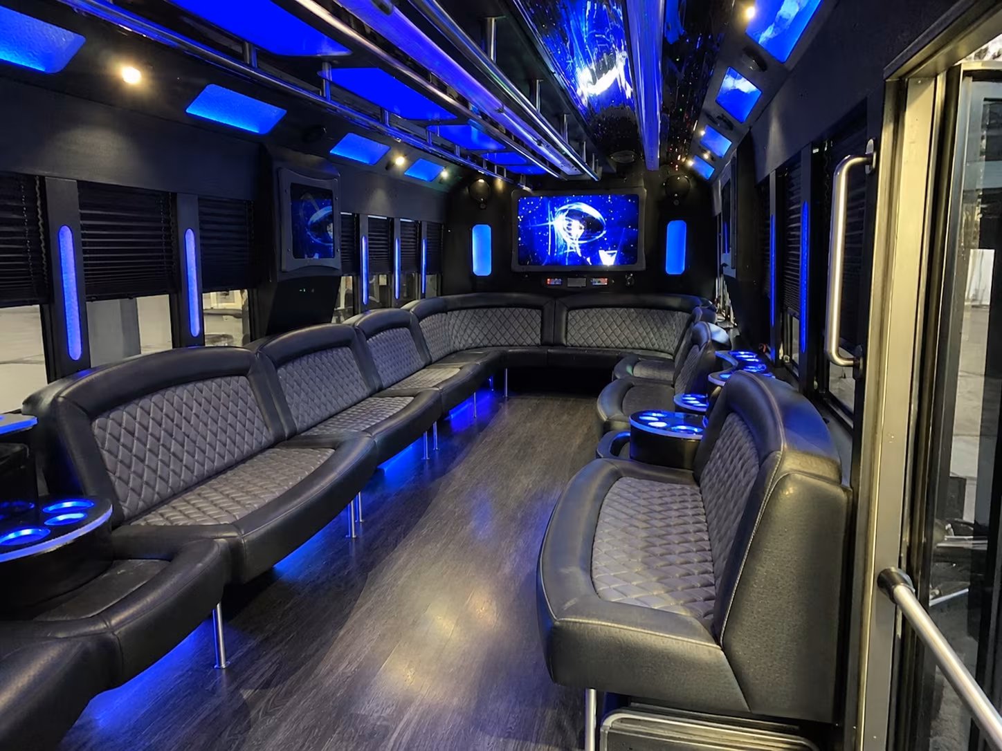 Passenger seating aboard a party bus rental serving Shreveport